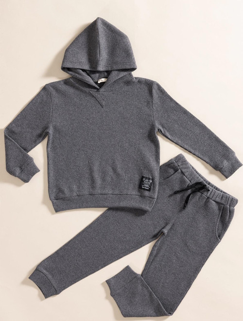 2'li Kapişonlu Antrasit Waffle Sweat Jogger Alt Üst Takım