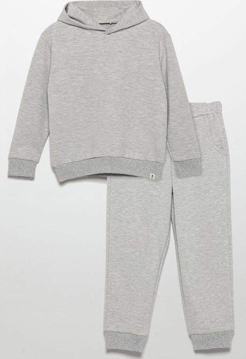 Çizgili Kapişonlu Jogger Gri Alt Üst Takım
