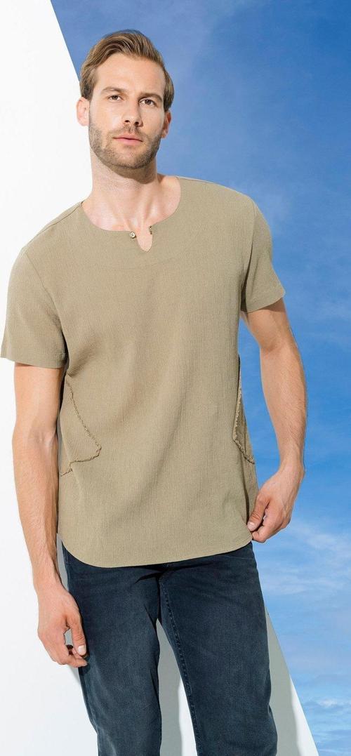 Organik Tek Düğme Kısakol Haki Gömlek