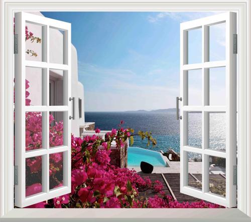 Pencere Poster Duvar Kağıdı Deniz Havuz Yapışkanlı Sticker