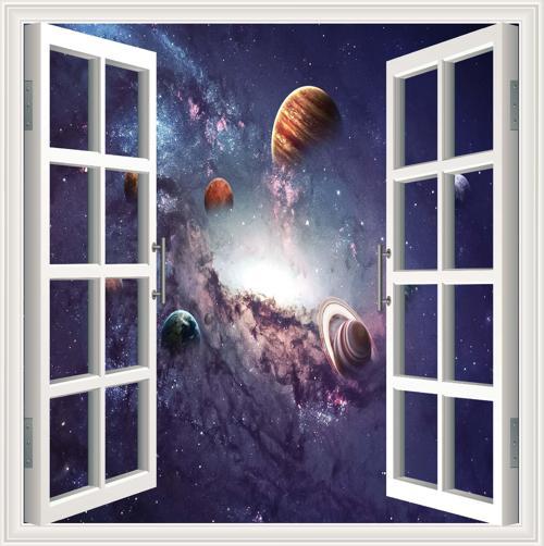 Pencere Poster Duvar Kağıdı Galaksi Kasabası Yapışkanlı Sticker