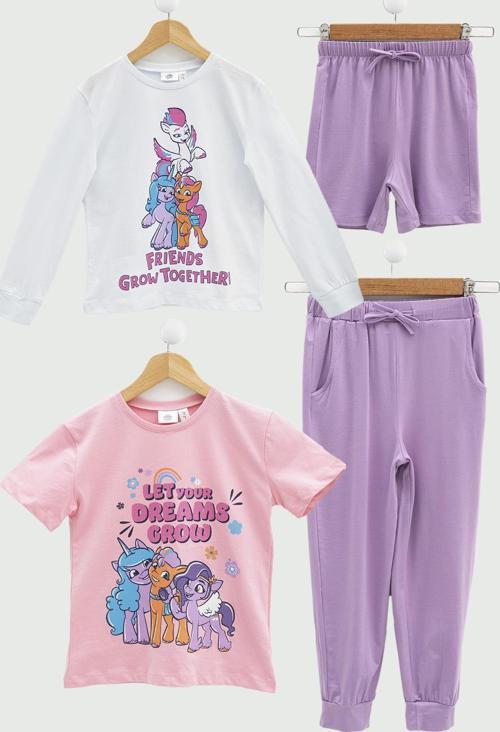4'lü My Little Ponny Tshirt Şort Pantolon Lila Takım 