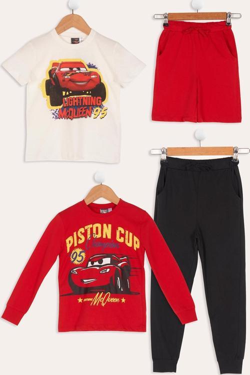 4'lü McQueen Baskılı Tshirt Şort Pantolon Kırmızı Takım