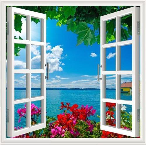 Pencere Poster Duvar Kağıdı Gül Deniz Yapışkanlı Sticker
