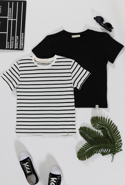 2'li Cizgili Siyah Beyaz Tshirt