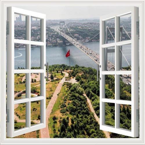 Pencere Poster Duvar Kağıdı İstanbul Köprü Yapışkanlı Sticker
