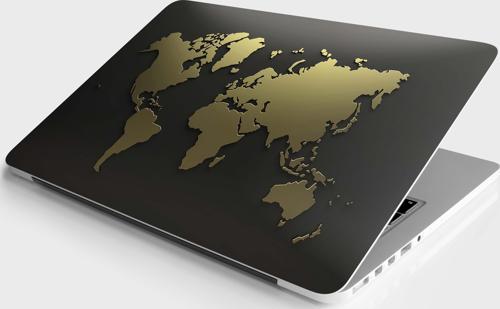 Laptop Sticker Notebook Pc Kaplama Etiketi Dünya Haritası Gold