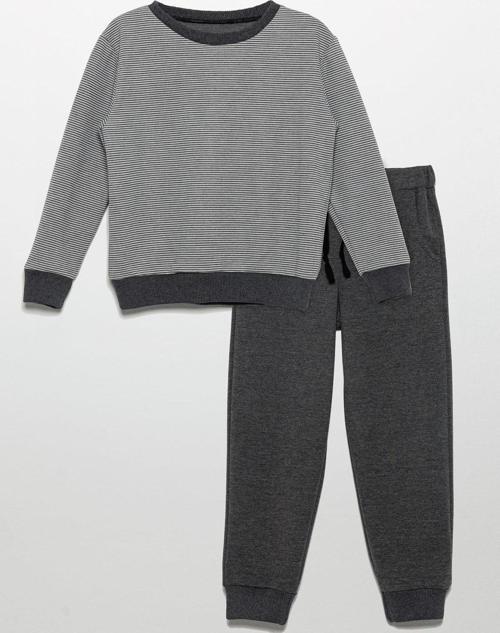 Çizgili Sweatshirt Jogger Koyu Gri Alt Üst Takım