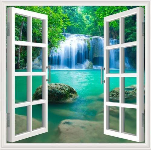 Pencere Poster Duvar Kağıdı Şelale Yapışkanlı Sticker