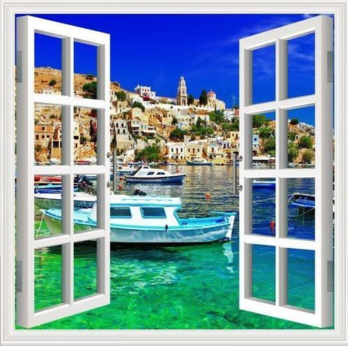 Pencere Poster Duvar Kağıdı Yunanistan Yapışkanlı Sticker