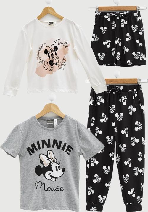 4'lü Minnie Mouse Baskılı Tshirt Şort Pantolon Takım 