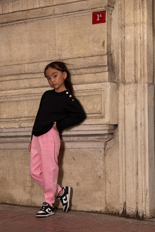2'li Omuz Düğmeli Bel Fırfırlı Pembe Gabardin Pantolon Takım