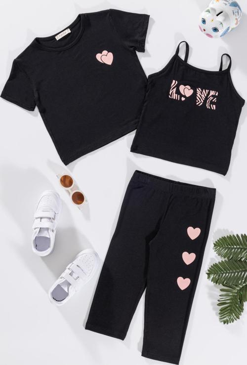 3'lü Love Baskılı Tshirt Atlet Tayt Siyah Takım
