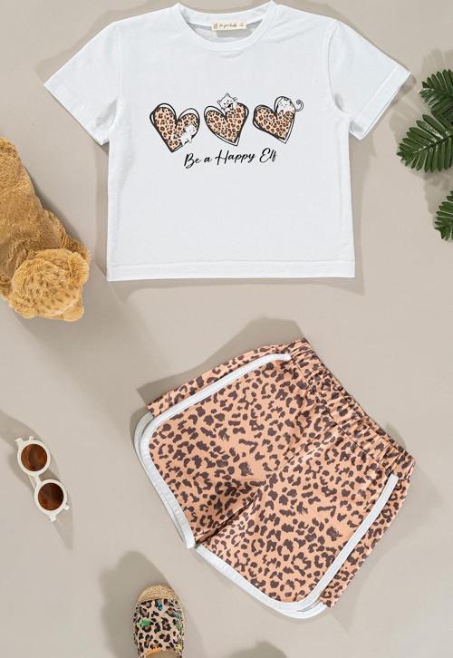 Leopar Baskılı Tshirt Şort Alt Üst Takım