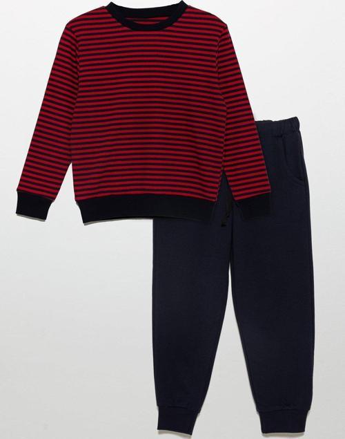 Çizgili Sweatshirt Jogger Lacivert Alt Üst Takım