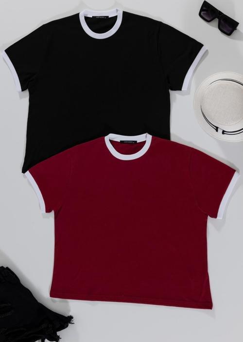 2'li Garnili Bordo Siyah Tshirt