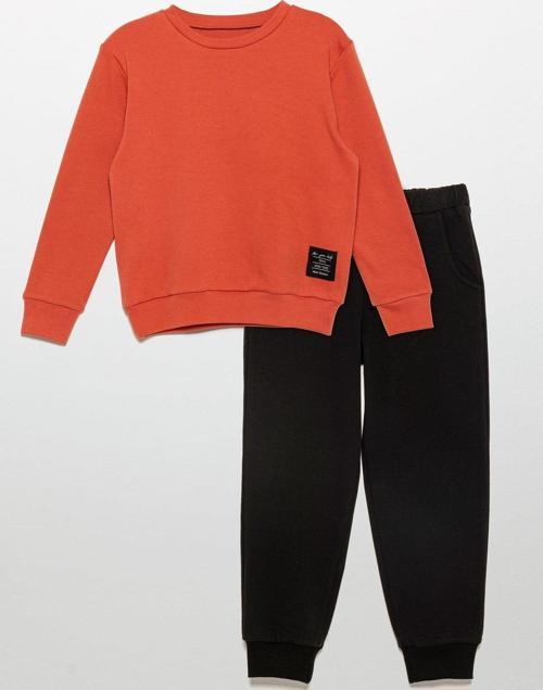 Etiket Detaylı Sweatshirt Jogger Turuncu Alt Üst Takım