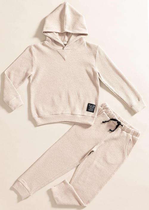 2'li Kapişonlu Taş Waffle Sweat Jogger Alt Üst Takım