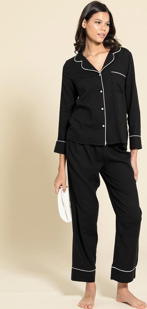 3'lü Organik Beyaz Biyeli Siyah Pijama Takımı