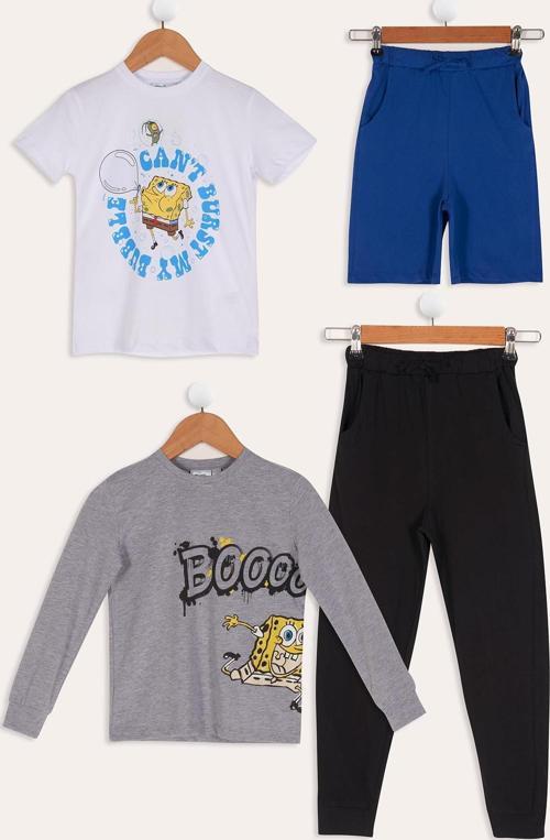 4'lü Sünger Bob Baskılı Tshirt Şort Pantolon Takım