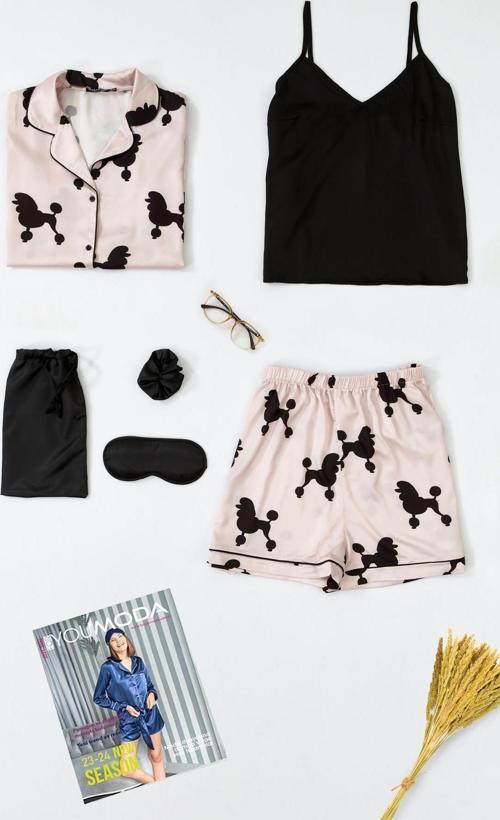 Saten 6 lı Köpek Desenli Pijama Takım