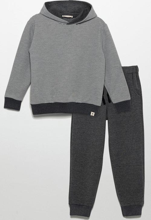 Çizgili Kapişonlu Jogger Koyu Gri Alt Üst Takım