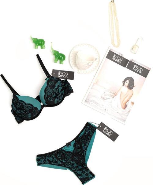 Dantelli Destekli Yeşil Sütyen Takımı