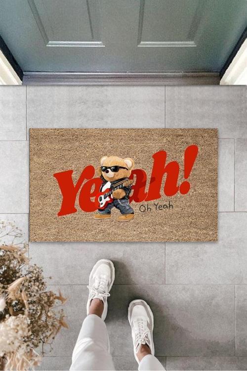 Büro Ev Ofis Dekoru için Dijital Dış Mekan Kapı Önü Paspası Oh Yeah Ayıcık Bej Stil