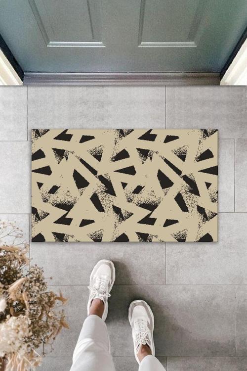 Büro Ev Ofis Dekoru için Dijital Dış Mekan Kapı Önü Paspası Kahverengi Geometrik Stil