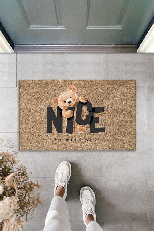 Büro Ev Ofis Kapı Önü için Baskı Kahve Ayıcık Tedy Bear Nice Motifli Paspas