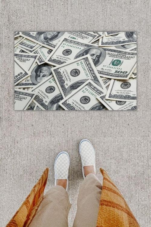 Büro Ev Ofis Dekoru için Dijital Baskı Dolar Renkli Kapı Önü Paspası
