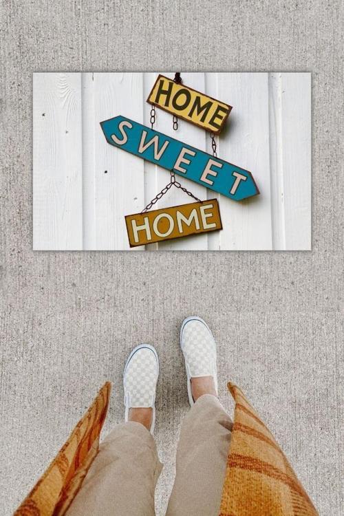 Büro Ev Ofis Dekoru için Dijital Baskı Home Sweet Home Beyaz Kapı Önü Paspası