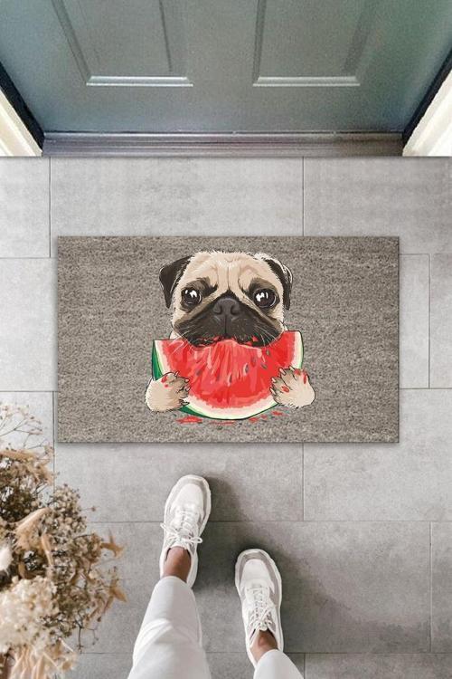 Büro Ev Ofis Kapı Önü için Baskı Gri Dilim Karpuz Yiyen Köpek Dekoratif Kapı Paspası