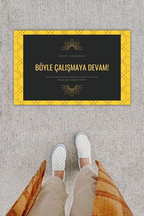 Büro Ev Ofis Dekoru için Dijital Baskı Not: Bence Harikasın Sarı-Siyah Kapı Önü Paspası