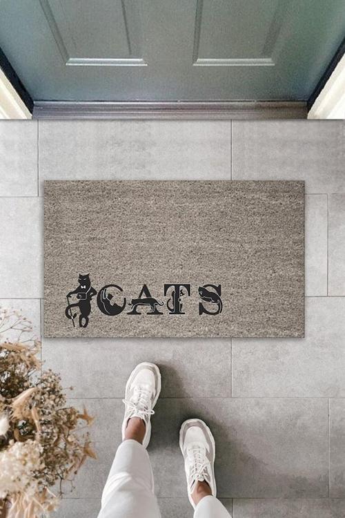 Büro Ev Ofis Kapı Önü için Baskı Gri Kedilerle Bezenmiş Cats Dekor Kapı Paspası