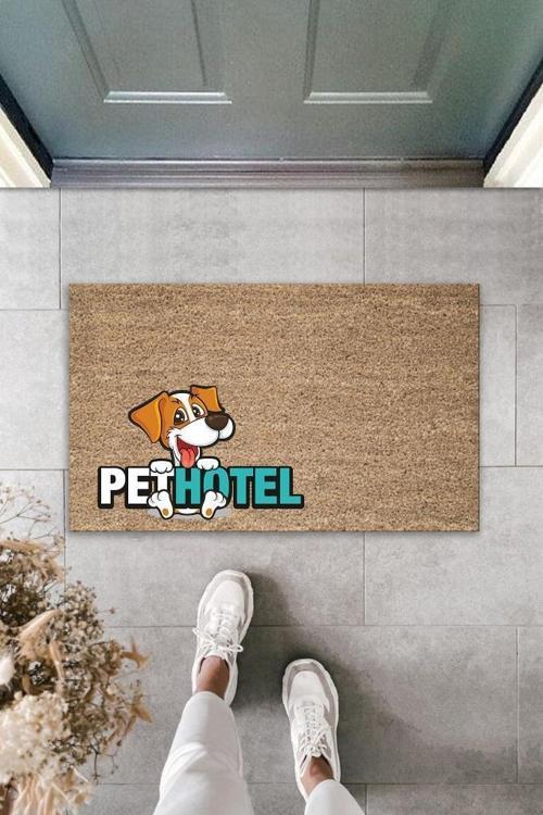 Büro Ev Ofis Kapı Önü için Baskı Kahve Köpekli Pet Hotel Dekor Paspas
