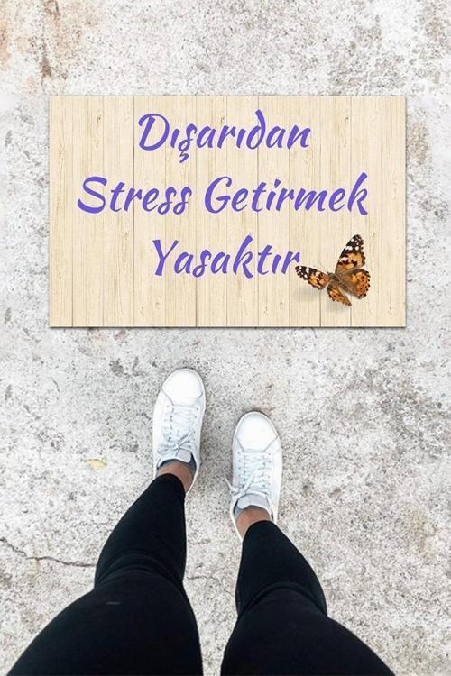 Büro Ev Ofis Kapı Önü için Baskı Krem Kelebek Dekor Paspas