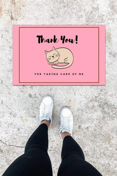 Büro Ev Ofis Kapı Önü için Baskı Pembe Uyuyan Kedi Dekor Paspas
