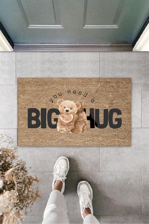 Büro Ev Ofis Dekoru için Dijital Dış Mekan Kapı Önü Paspası Big Hug Ayıcık Bej Stil