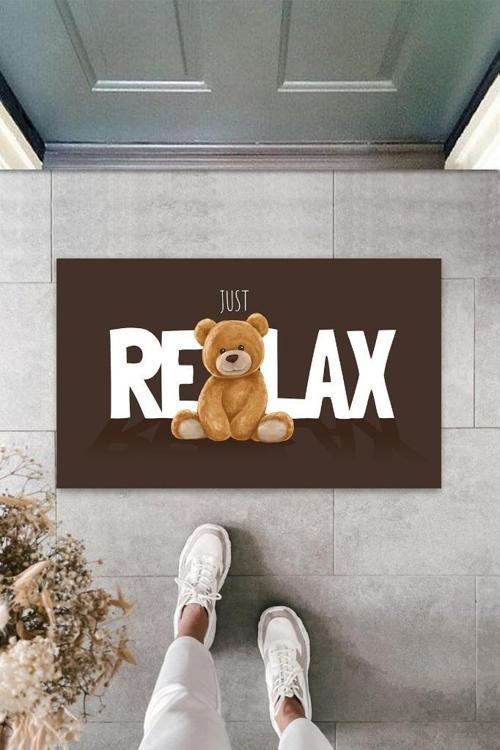Büro Ev Ofis Dekoru için Kahverengi Kapı Önü Paspası Just Relax Ayıcık