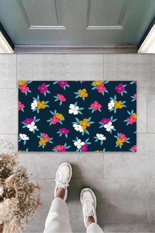 Büro Ev Ofis Dekoru için Modern Kapı Önü Paspas Koyu Pembe Çiçekler