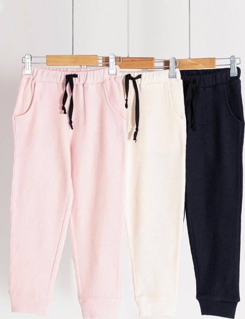 3'lü Cepli Pembe Beyaz Lacivert Jogger Set