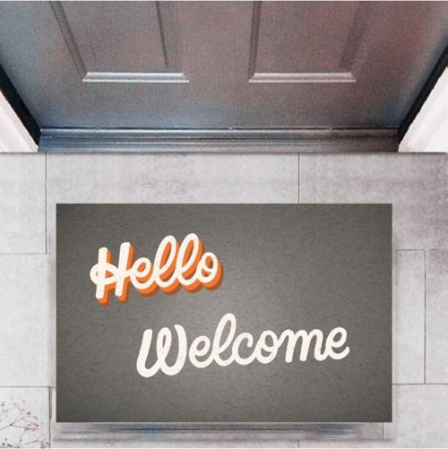 Büro Ev Ofis Dekoru için Dijital Baskı Kapı Önü Paspas Hello Welcome Stil