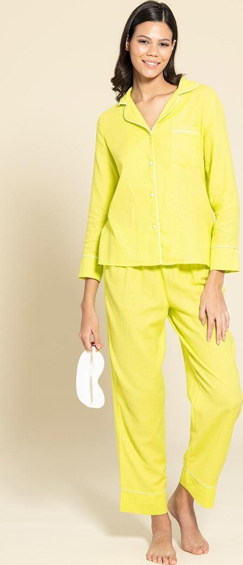 3'lü Organik Beyaz Biyeli Sarı Pijama Takımı