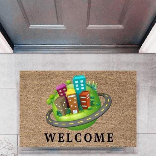 Büro Ev Ofis Dekoru için Dijital Baskı Şehirler Biçim Kapı Önü Paspas