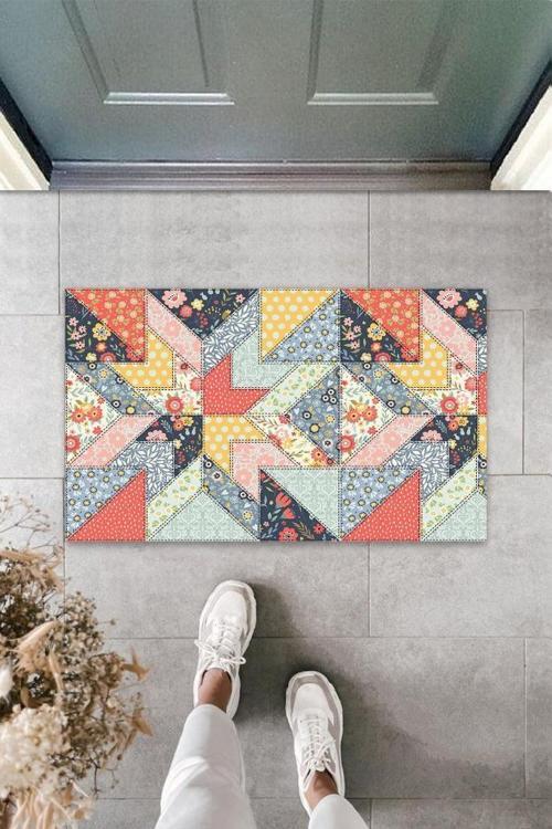 Büro Ev Ofis Dış Mekan Kapı Önü için Patchwork Şekilli Çok Renkli Kapı Paspası