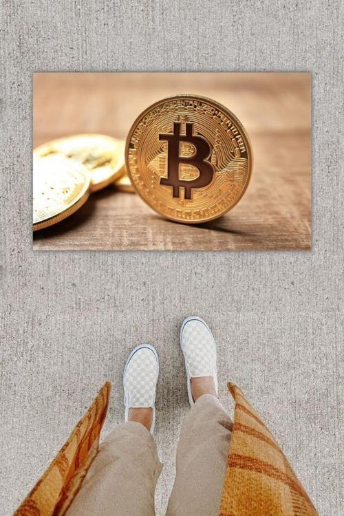 Büro Ev Ofis Dekoru için Dijital Baskı Bitcoin Pudra Kapı Önü Paspas