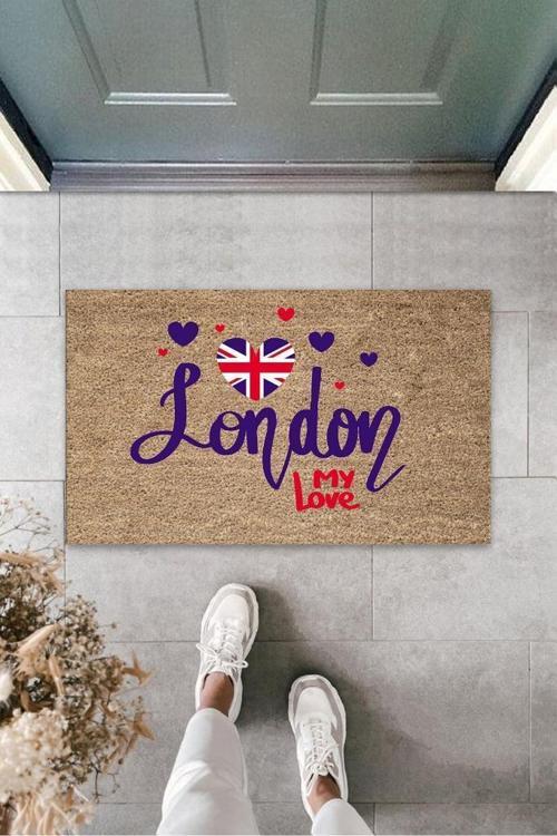 Büro Ev Ofis Kapı Önü için Baskı Kahve London My Love Dekor Paspas