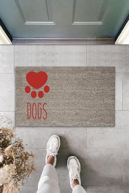Büro Ev Ofis Kapı Önü için Baskı Gri Kırmızı Kalpli Dogs Dekoratif Kapı Paspası