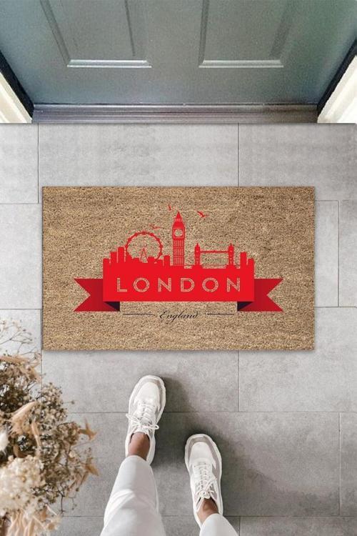 Büro Ev Ofis Dekoru için Dijital Baskı Bej London-England Kapı Önü Paspas